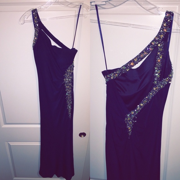 Navy Blue Gown with hand stitched rhinestones - Picture 2 of 4